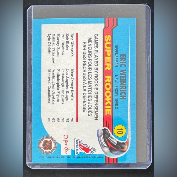 O-Pee-Chee - Eric Weinrich #10 *Super Rookie* Trading Card - Picture 2 of 2